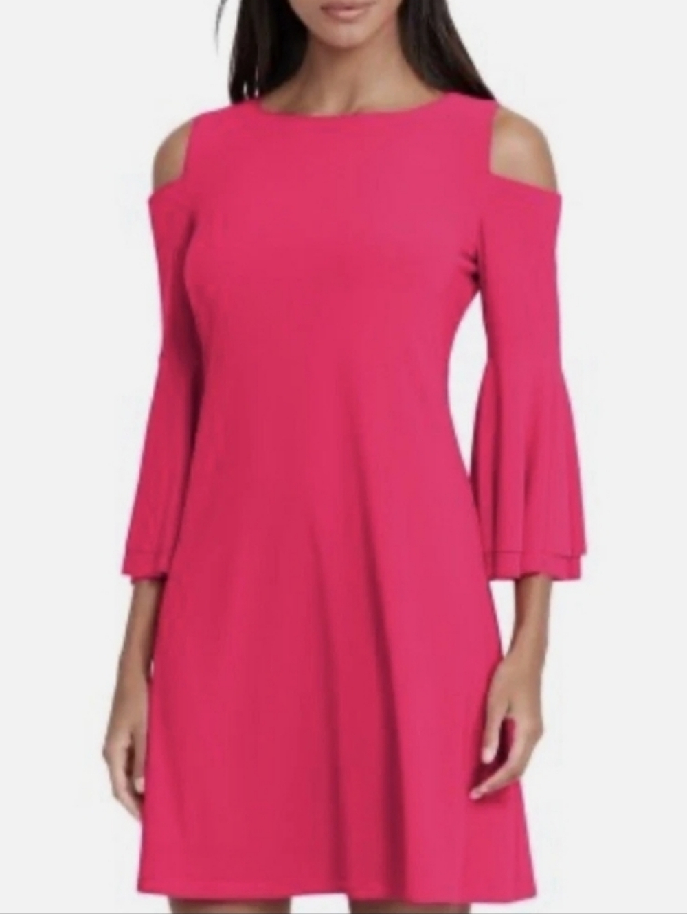 Ralph Lauren - Hot Pink Cold-Shoulder Bell-Sleeve Dress